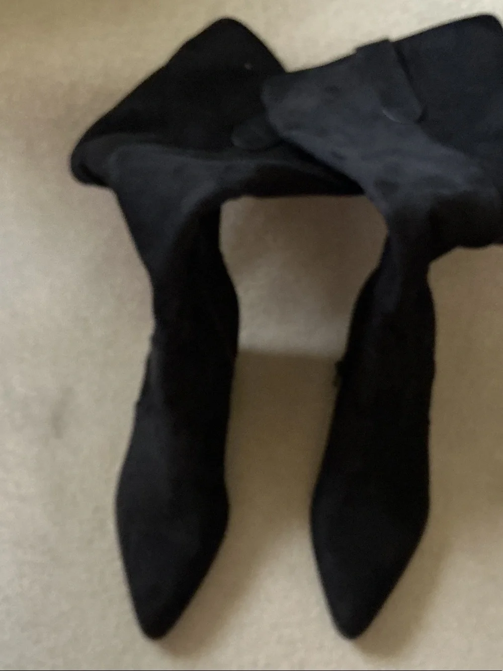 Black Suede Over-the-Knee Boots with Low Block Heel